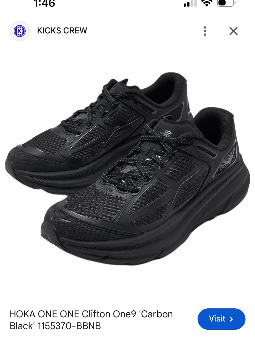 Hoka Women’s Clifton One9 Black Running Sneakers